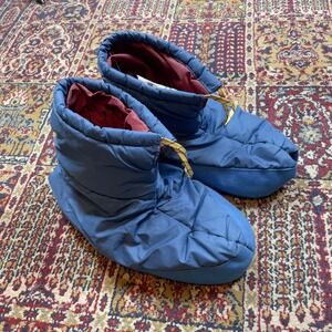 VTG 70s Cedar River Enumclaw Puffer Slippers Boots L Lined Blue Quilted Filled